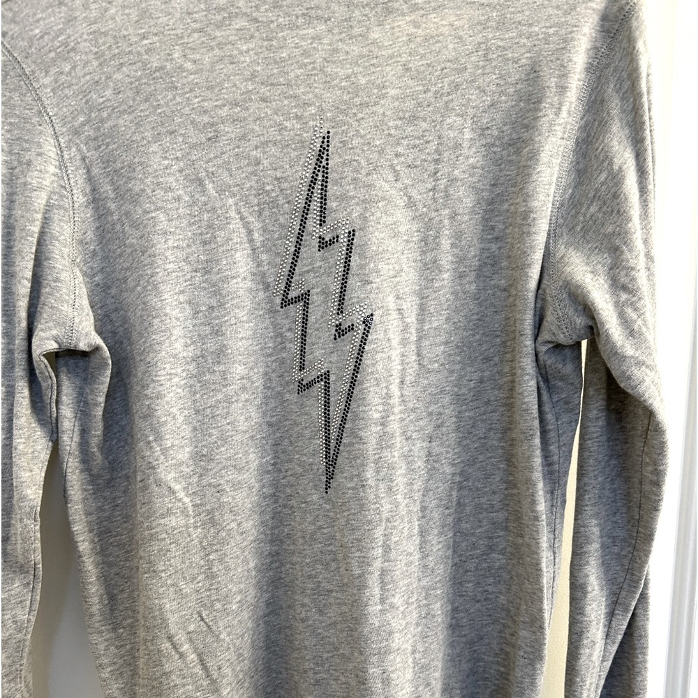 Zadig & Voltaire Gray Strass Lightning Bolt Henley - Sz. Small